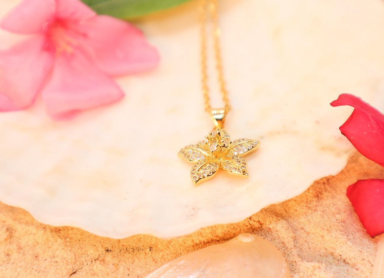 Hibiscus necklace inspired by Bermuda island florals
