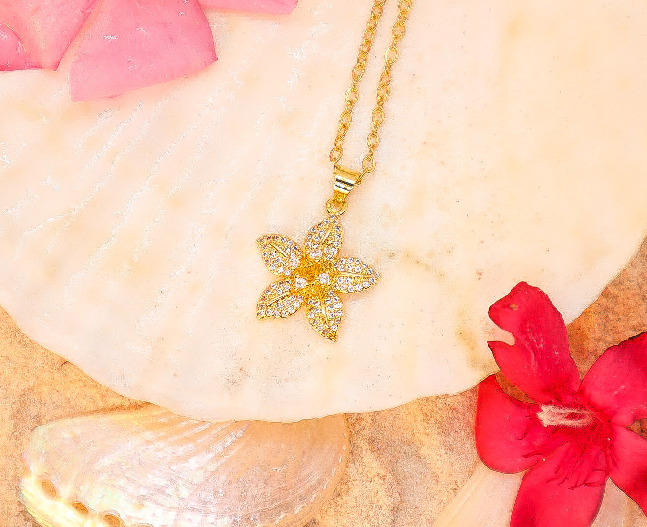 Hibiscus necklace inspired by Bermuda island florals